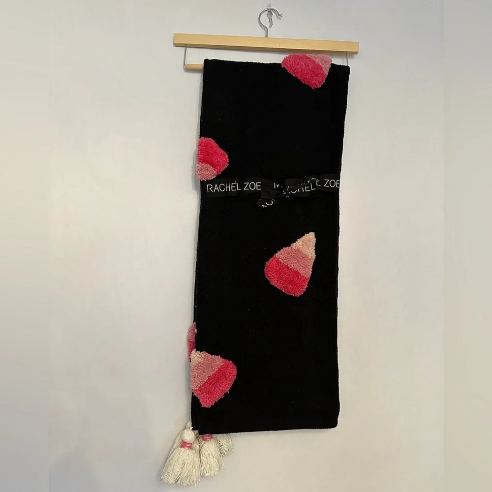 NWT Rachel Zoe Candy Corn Pink Black Throw Blanket Halloween Tassel Viral TikTok - Picture 5 of 7